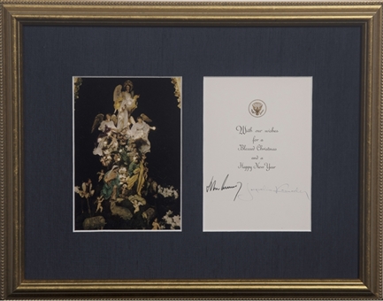 1963 White House Christmas Card Signed by President John F. Kennedy & Jacqueline Kennedy in 16x12 Framed Display (PSA/DNA GEM MINT 10)-(One of Only 15 Signed Prior to Death)